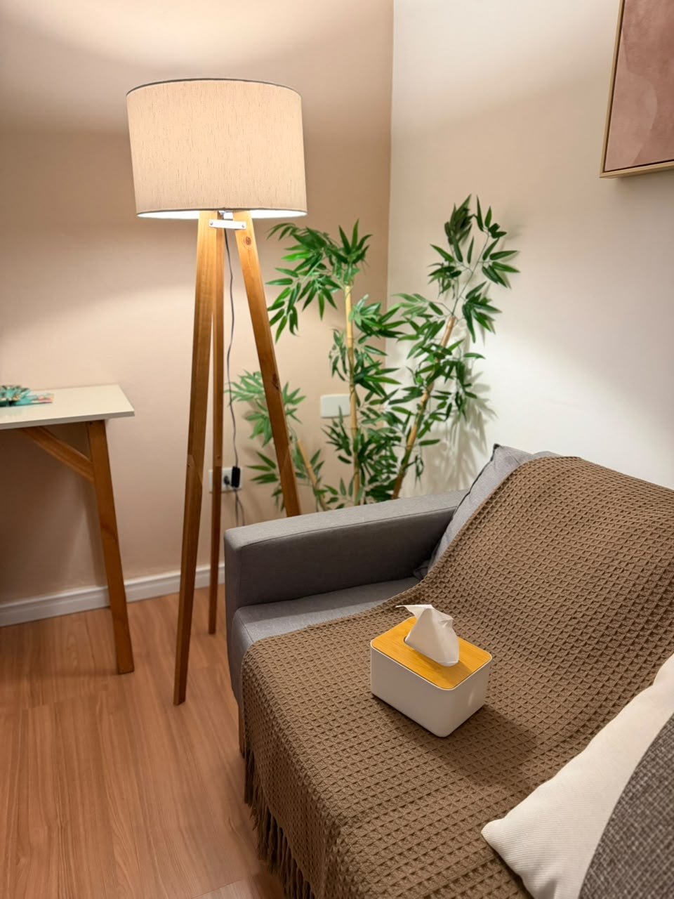 Detalhe do ambiente com luminária e plantas